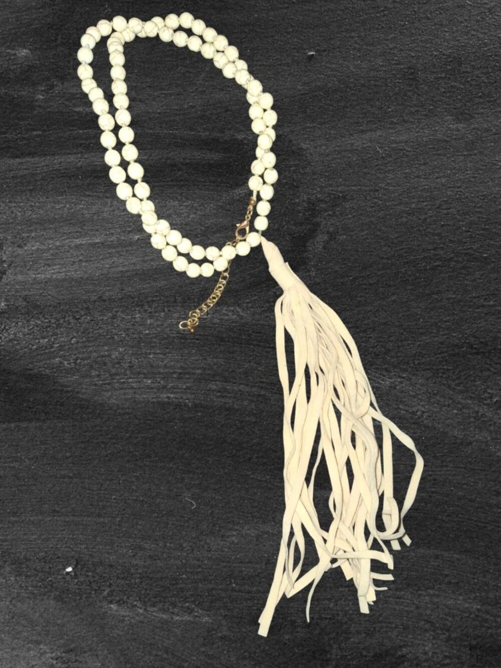 Long howlite tassel gemstone beaded necklace adjustable